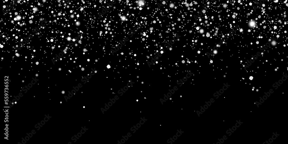 Falling winter snow flakes on black background. Vector