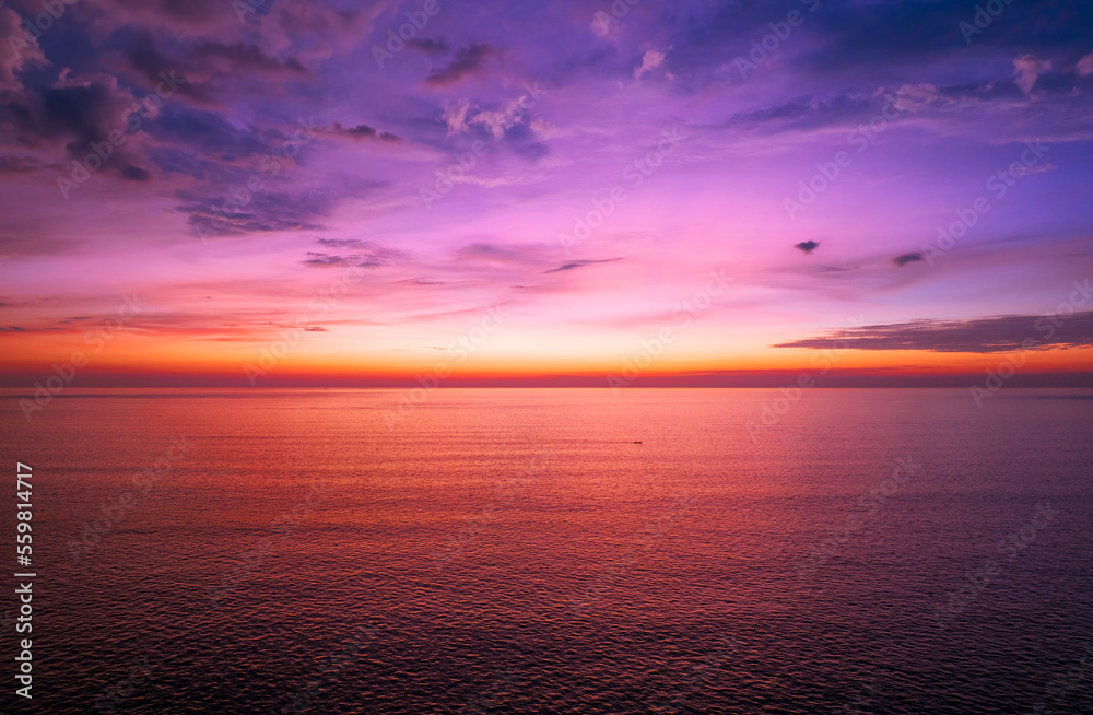 Aerial view sunset sky, Nature beautiful Light Sunset or sunrise over sea, Colorful dramatic majesti