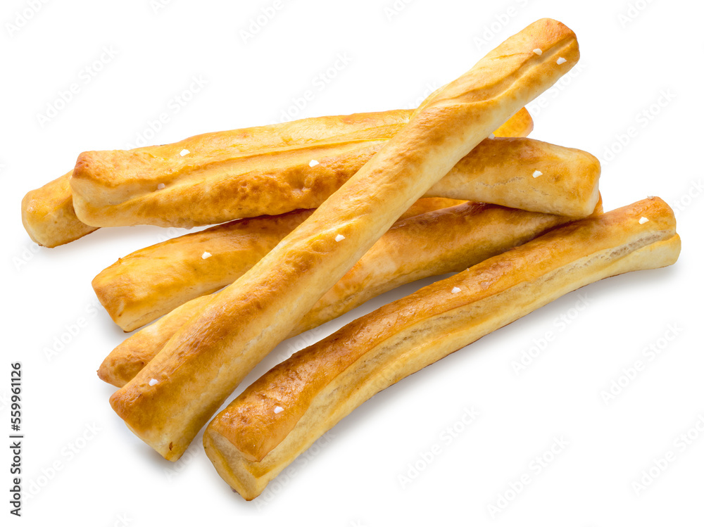 Baked bread stick isolated on white background, Pretzel baked bread on white With clipping path.