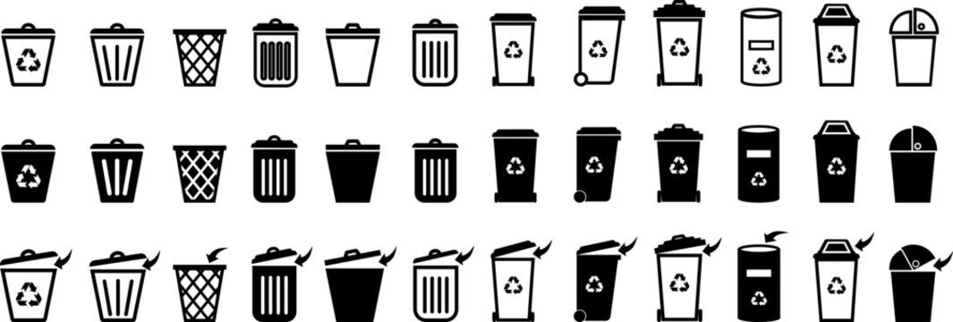 Trash can vector icon set.Bin and trash can png icons.Recycle bin.Vector trash can symbol.Garbage tank.Wastebasket.Dustbin icon.Delete.