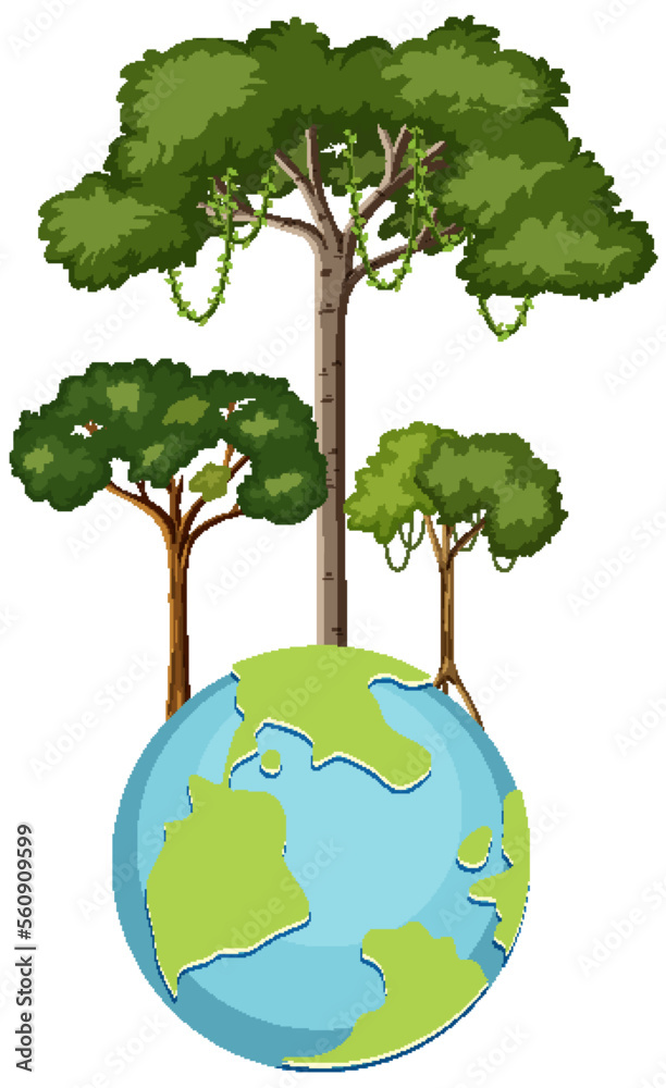 Tree forest on globe vector