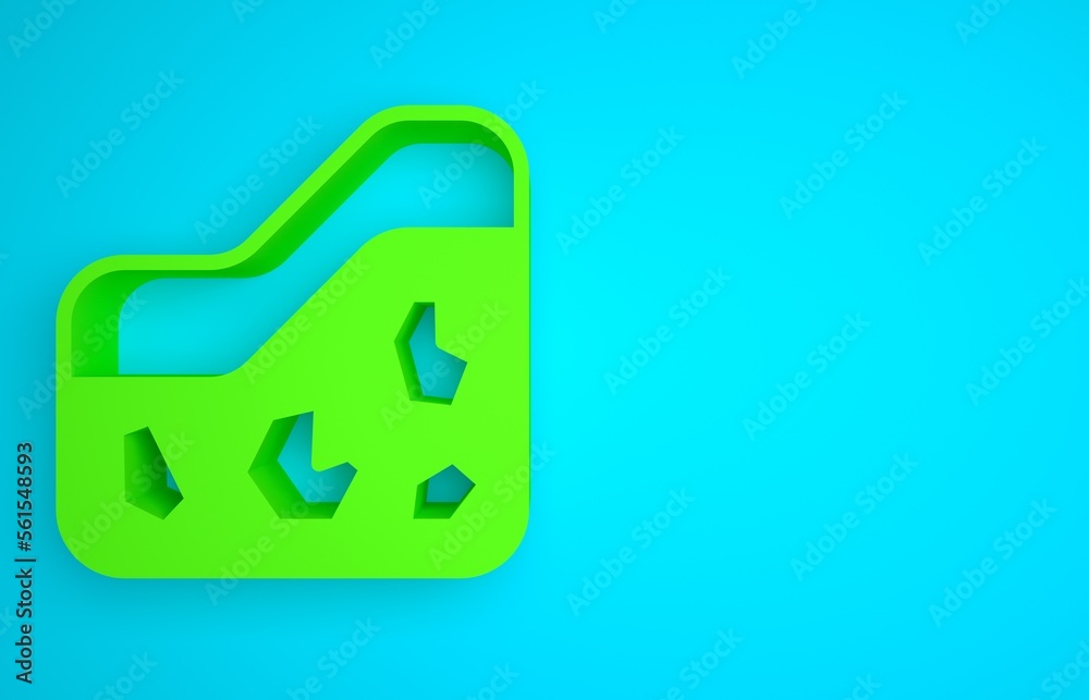绿色地面图标隔离在蓝色背景上。极简主义概念。3D渲染插图