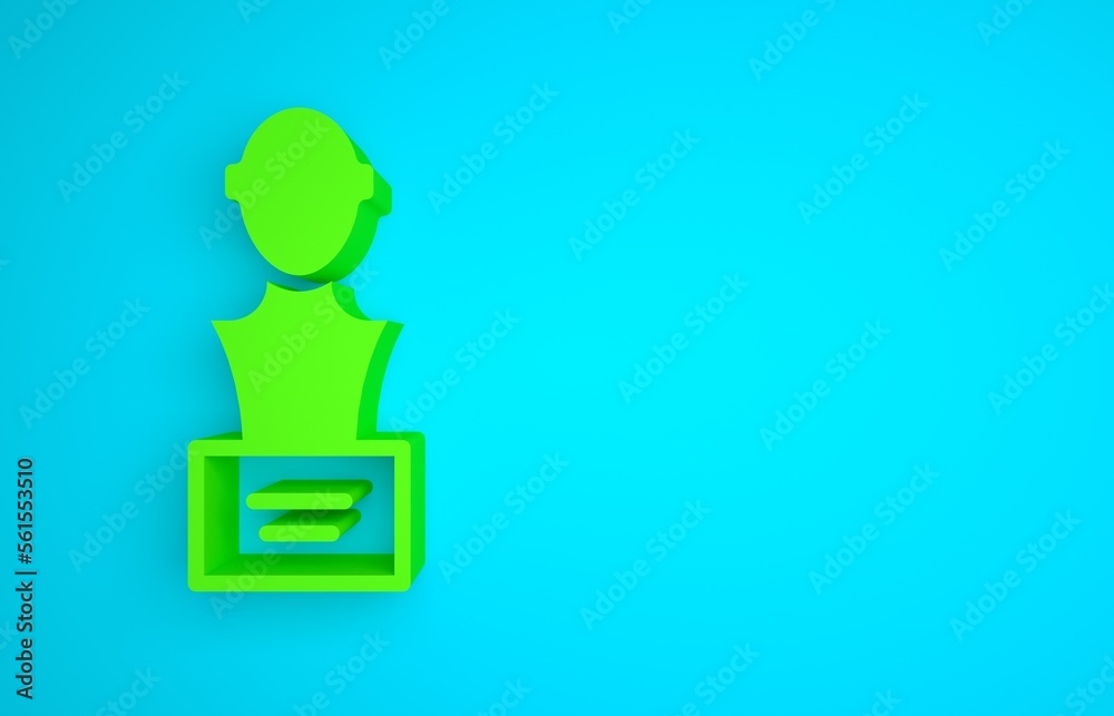 Green Gypsum head sculpture bust icon isolated on blue background. Minimalism concept. 3D render ill