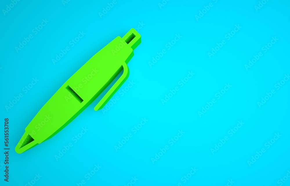 Green Pen icon isolated on blue background. Minimalism concept. 3D render illustration
