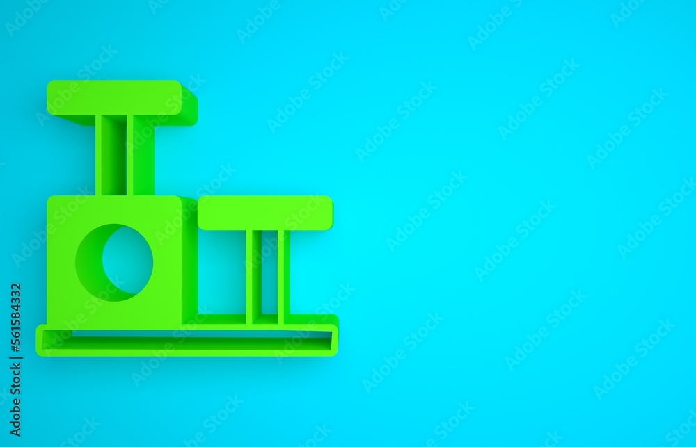 Green Cat scratching post with toy icon isolated on blue background. Minimalism concept. 3D render i
