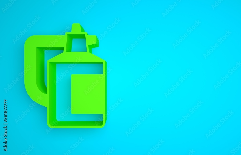 绿色花园喷雾器，用于水、肥料和化学品，图标隔离在蓝色背景上。极简主义c