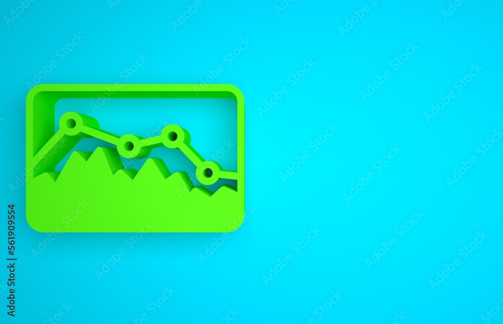 蓝色背景上隔离的绿色音乐波形均衡器图标。声波。音频数字均衡器技术