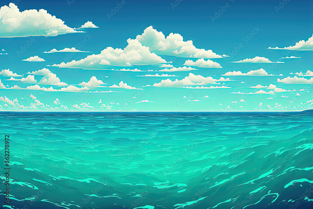 the surface of the sea is blue, and the sky is blue. Generative AI