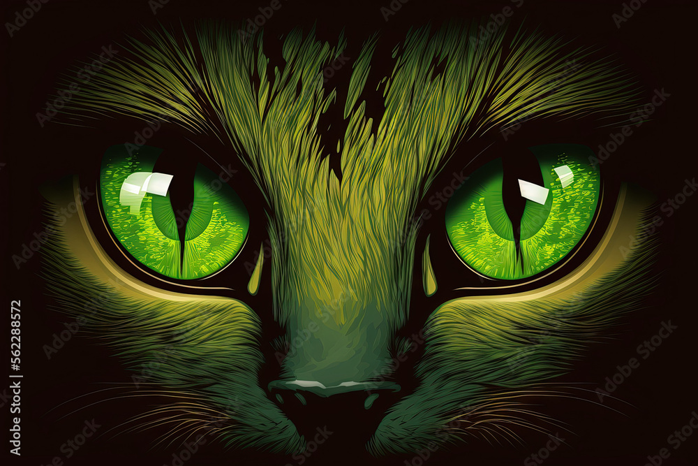 近距离观察绿色猫眼。生成AI
