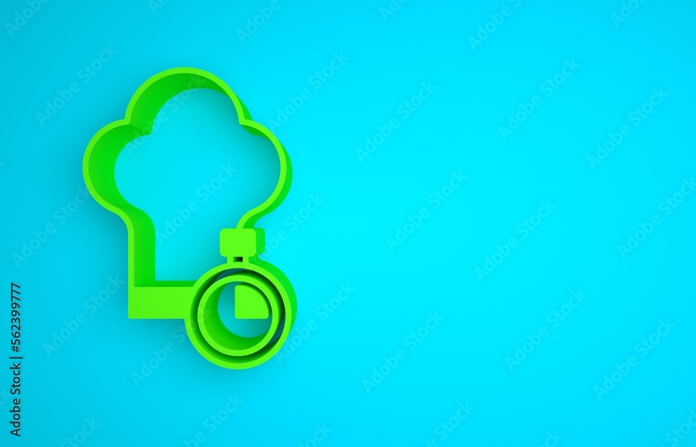 Green Chef hat icon isolated on blue background. Cooking symbol. Cooks hat. Minimalism concept. 3D r