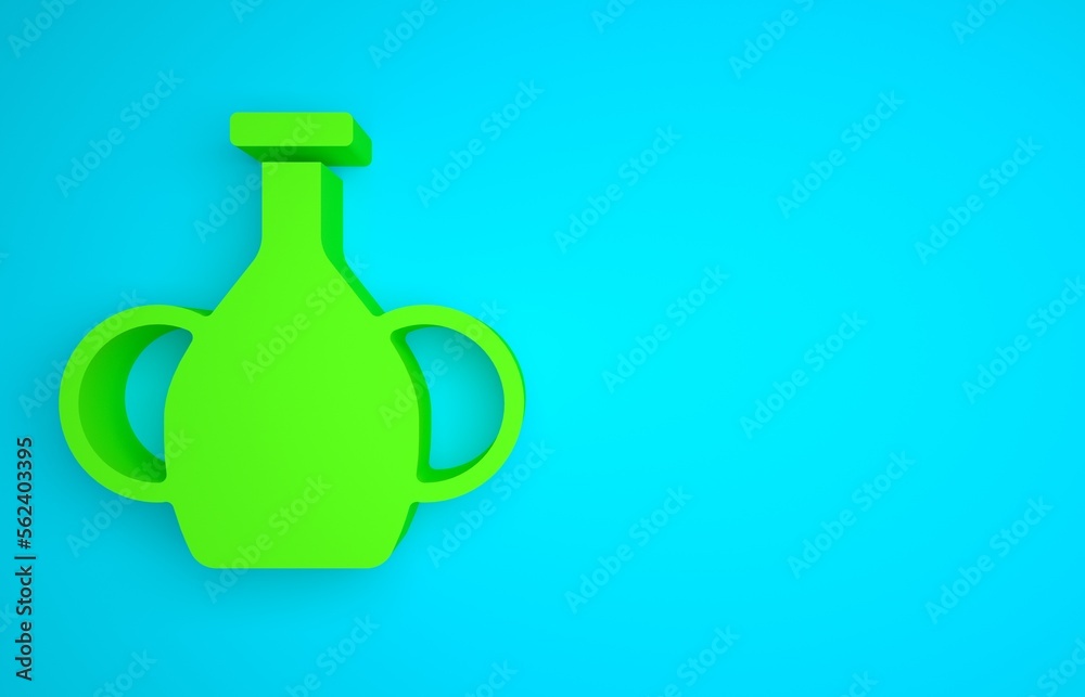 蓝色背景上隔离的绿色花瓶图标。极简主义概念。3D渲染插图