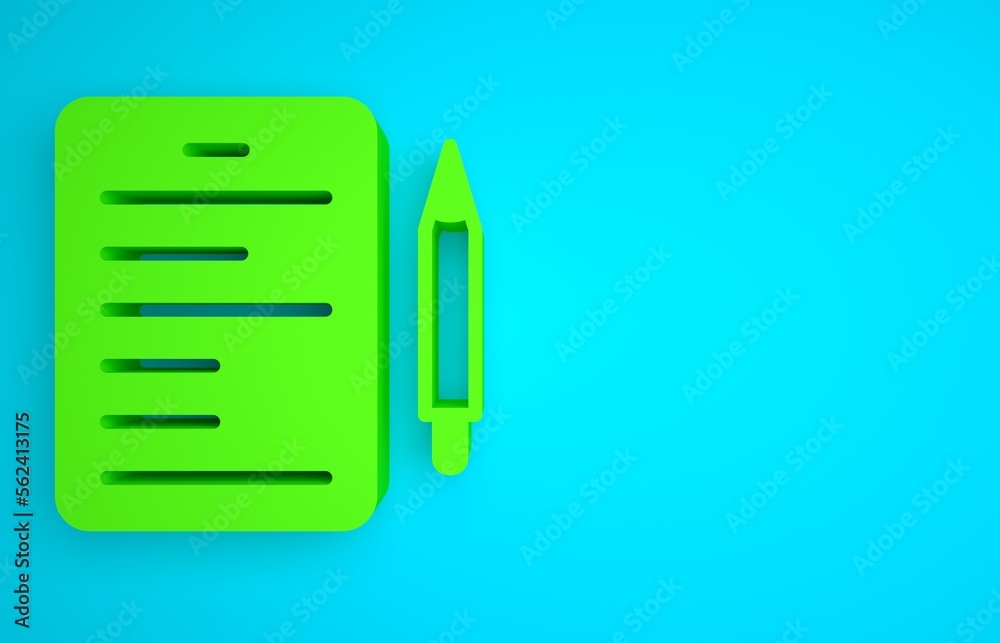 Green Scenario icon isolated on blue background. Script reading concept for art project, films, thea