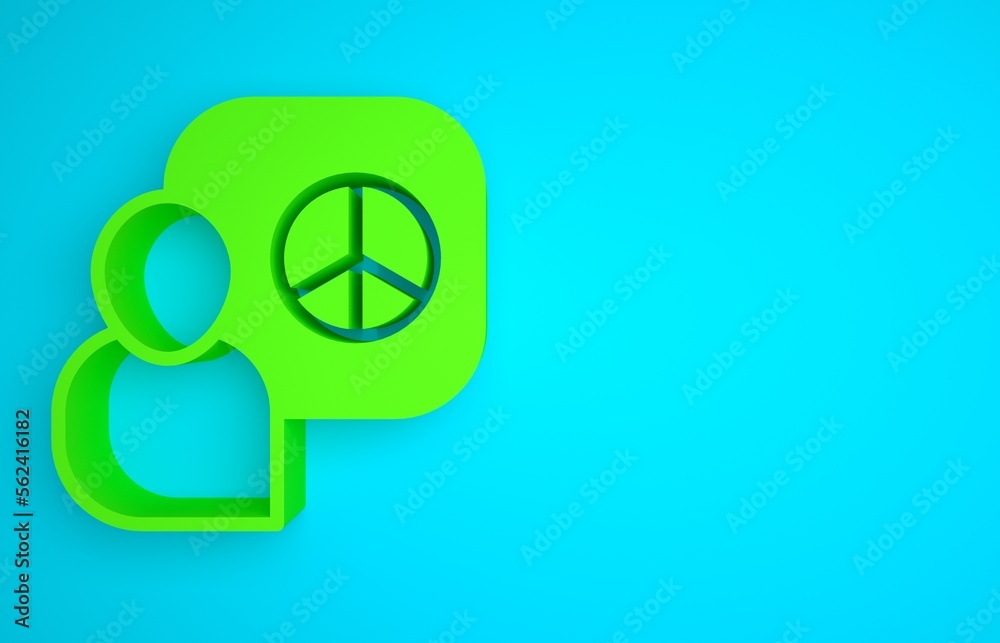 Green Peace talks icon isolated on blue background. Minimalism concept. 3D render illustration