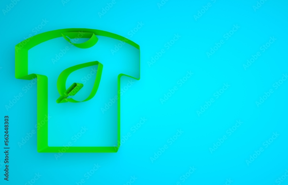 Green Vegan shirt icon isolated on blue background. Minimalism concept. 3D render illustration