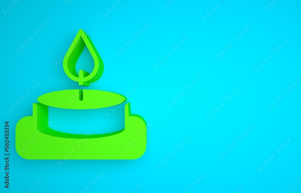 Green Aroma candle icon isolated on blue background. Minimalism concept. 3D render illustration