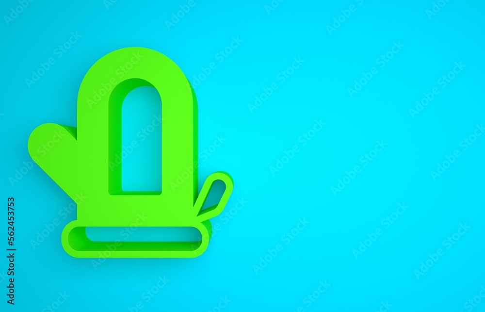 Green Sauna mitten icon isolated on blue background. Mitten for spa. Minimalism concept. 3D render i