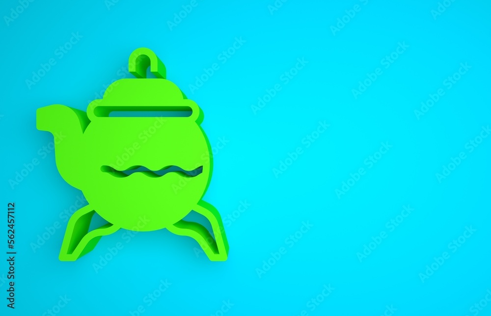 Green Classic teapot icon isolated on blue background. Minimalism concept. 3D render illustration