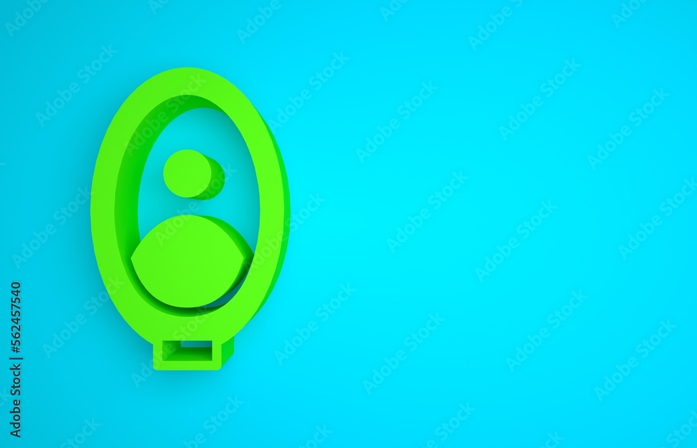 Green Portrait picture in museum icon isolated on blue background. Minimalism concept. 3D render ill