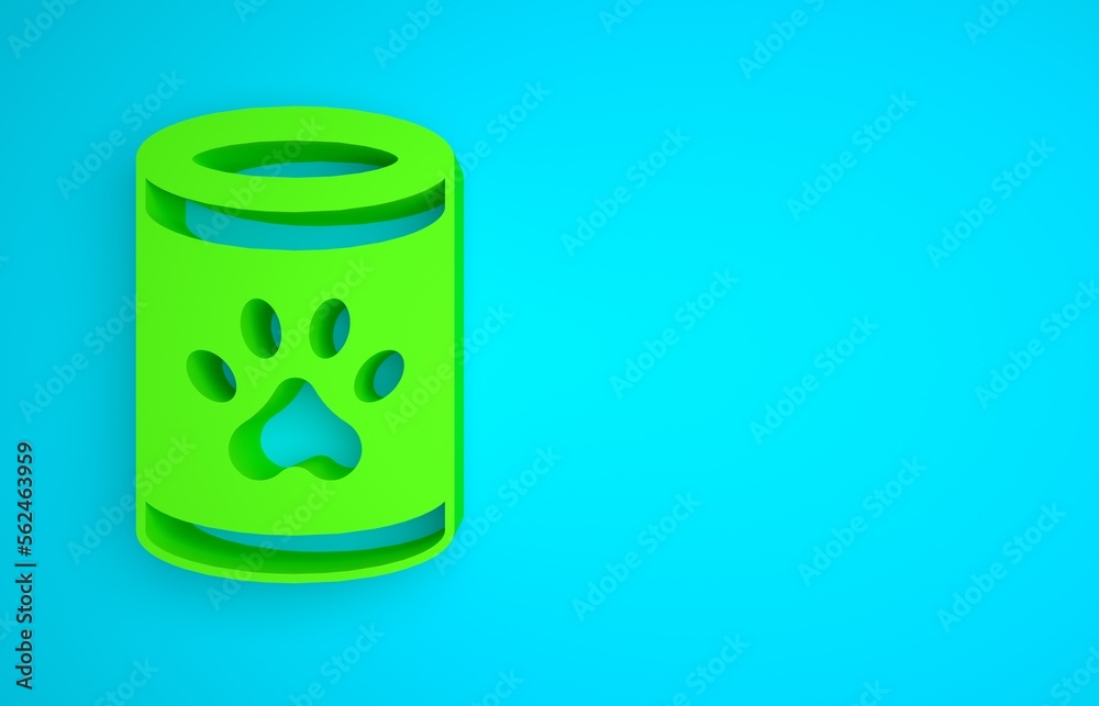 Green Canned food icon isolated on blue background. Food for animals. Pet food can. Minimalism conce