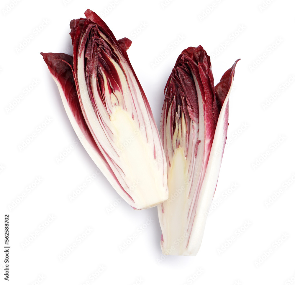 Halves of fresh red endive isolated on white background