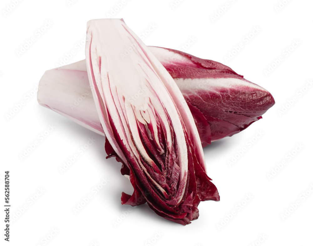 Bunches of fresh red endive isolated on white background