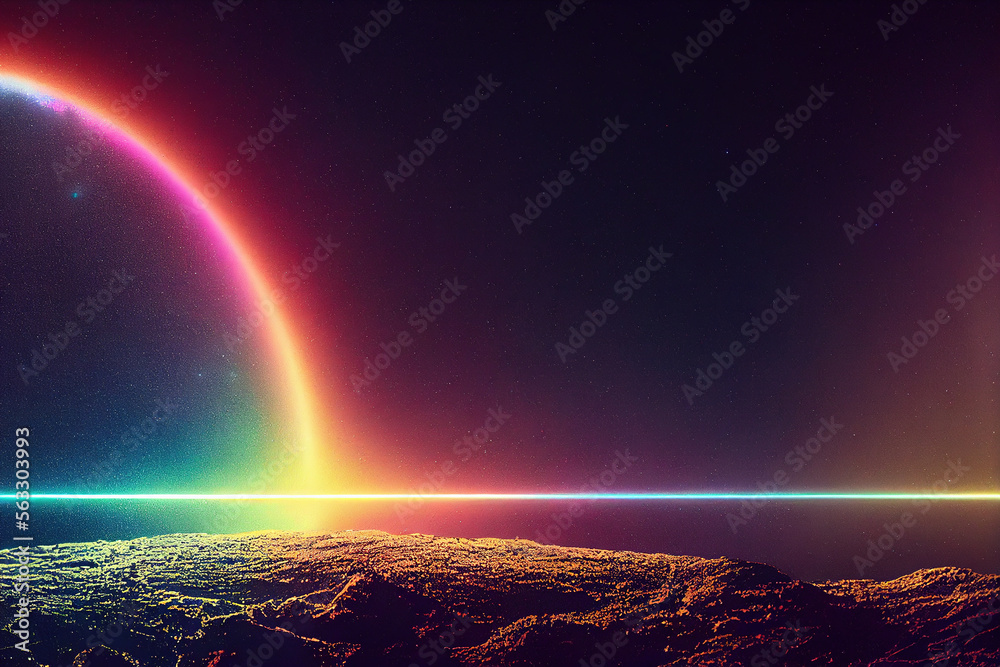 光彩夺目的外太空充满活力的彩色星空宇宙，奇异而梦幻的宇宙光