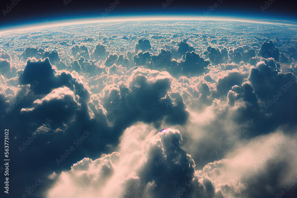 平流层中地球大气层上方的壮丽背景云景，有一个星系和b