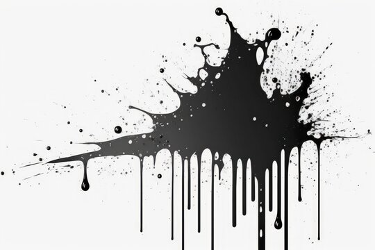 Black watercolor paint and liquid or stain or stain abstract ink For idea design, an ink splash splatter of scattered watermark line brush is depicted on a white background with a clipping path