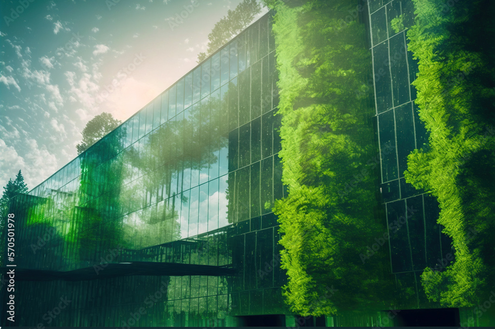 Environmental friendly and sustainable office building in the modern city . Sublime Generative AI im