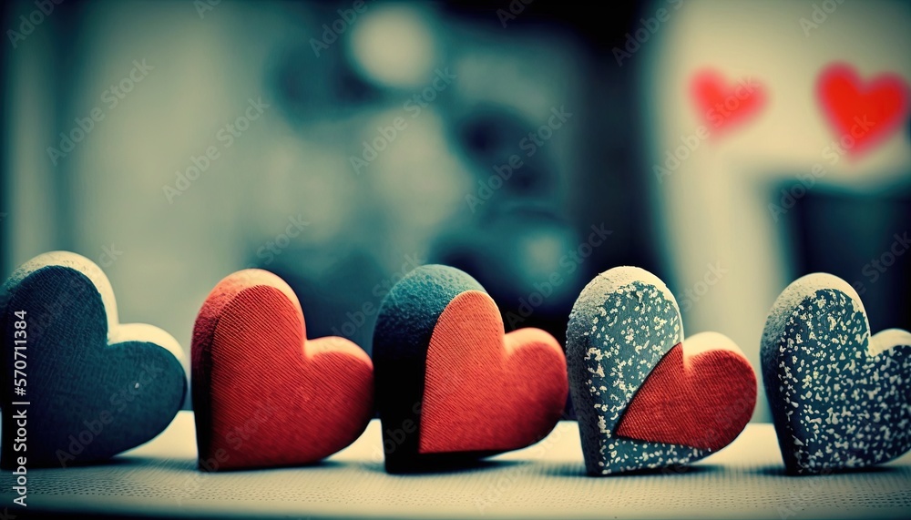  a row of small hearts sitting on top of a table next to each other on top of a tablecloth covered t