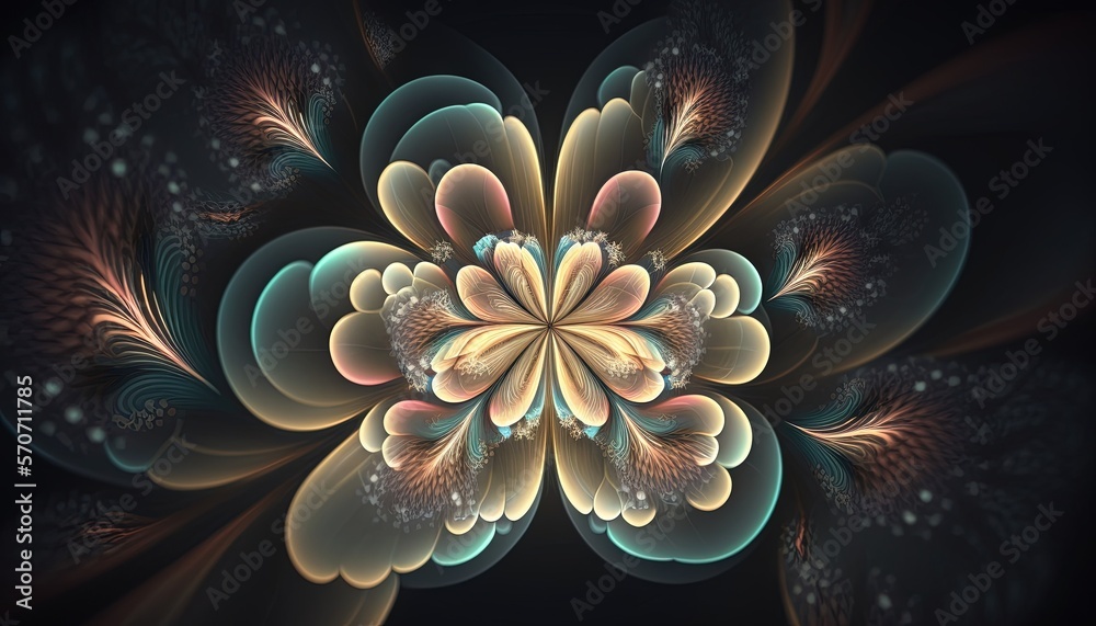  a computer generated image of a flower with many petals and petals in the center of the image, with