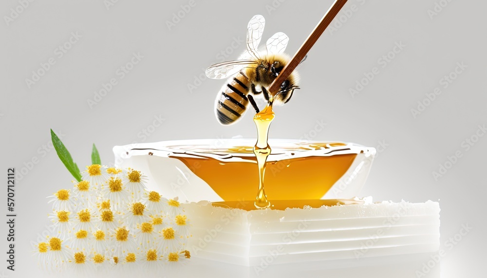  a honey dip with a honey dipper and a honey dipper with a honey dipper in it and a flower next to i