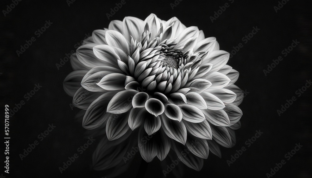  a black and white photo of a large flower with a bee on its center flower petals are in the center