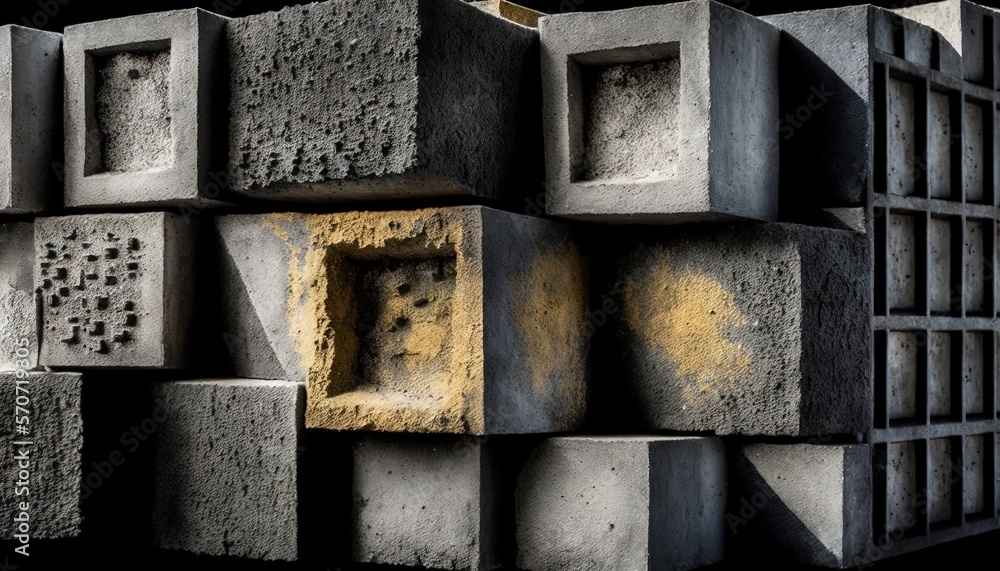  a bunch of cement blocks stacked on top of each other with holes in the middle of the blocks and ho