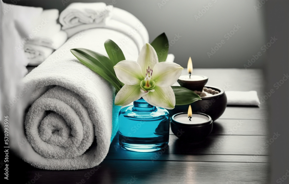 AI Generative image, spa accessory composition set in spa hotel , beauty wellness center . Spa produ