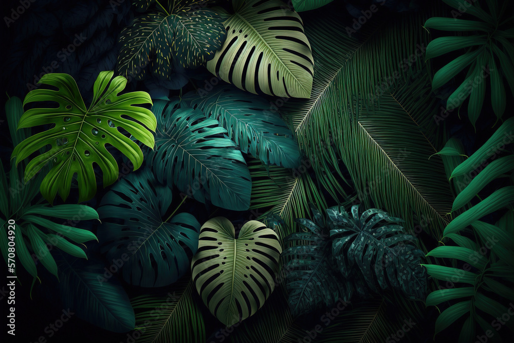 Luxury tropical leaves plant and foliage exotic background abstract of dark botany . Admirable Gener