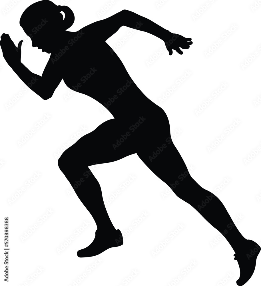 girl athlete runner starting running black silhouette