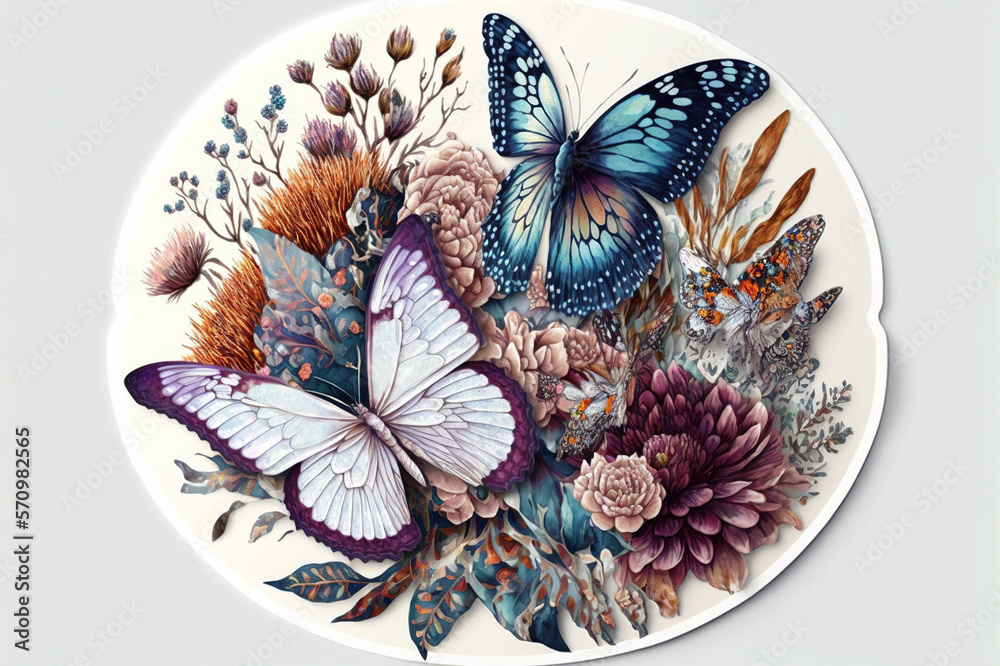 Butterflies art hand drawn painting style on white background . Sublime Generative AI image .
