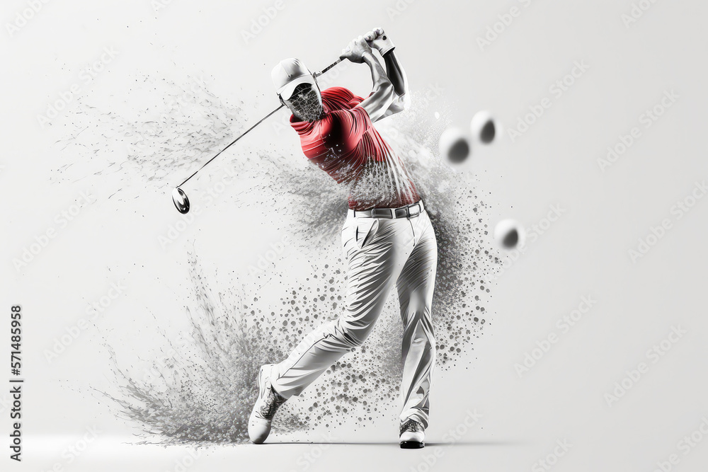 Realistic of a golf player on white background. Golfer man hits the ball. 3d illustration (ai genera