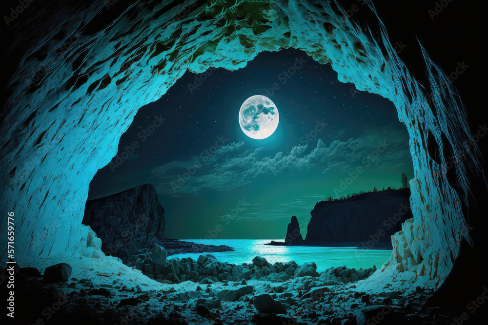 night time change concept above huge stones on the sandy beach at night. wonderful velvet season vac