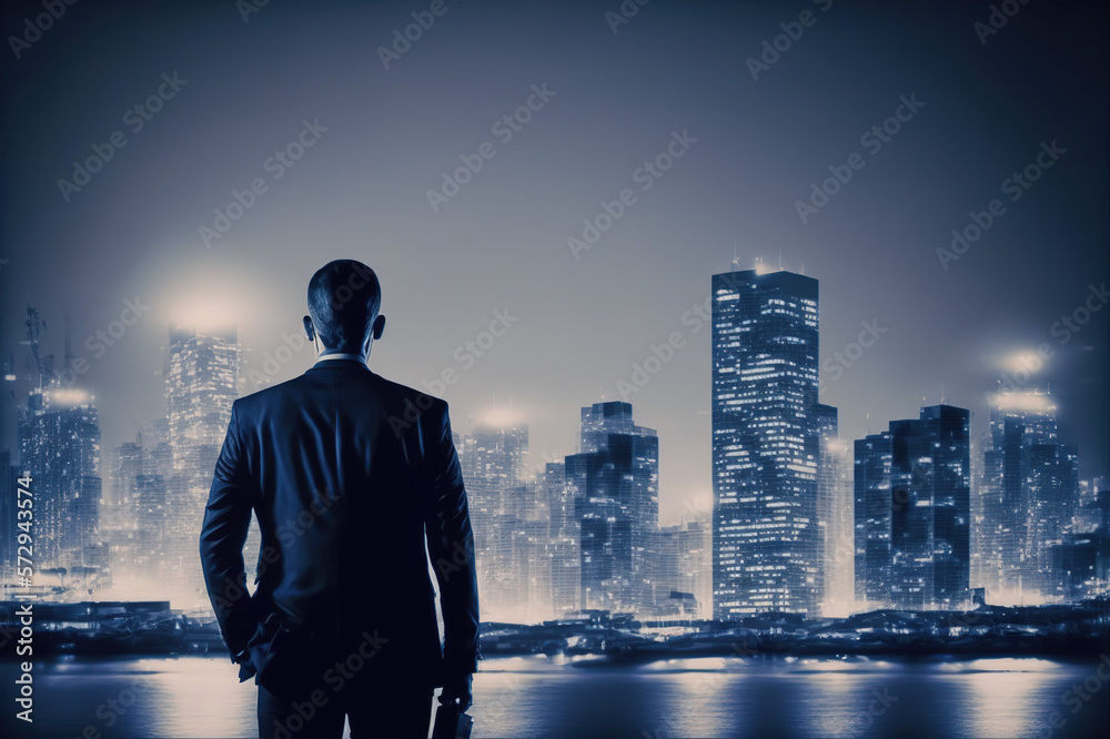 Businessman looking at central business district in concept of business vision success and opportuni
