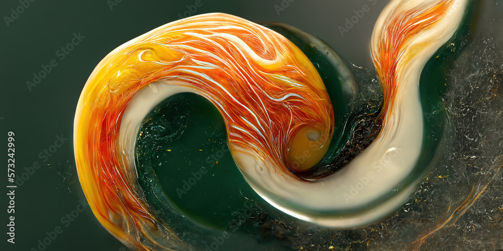 Sedate realistic marco detailed orange and teal alcohol ink ripples pattern in agate design. Closeup