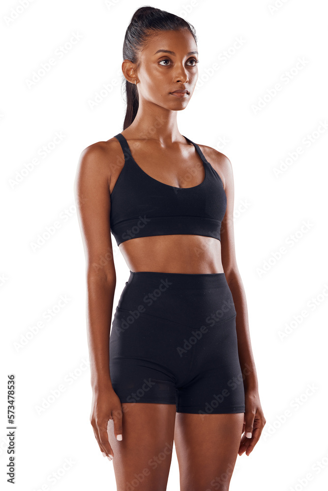 A healthy fit female or a fitness model in workout or sportswear standing and representing her welln