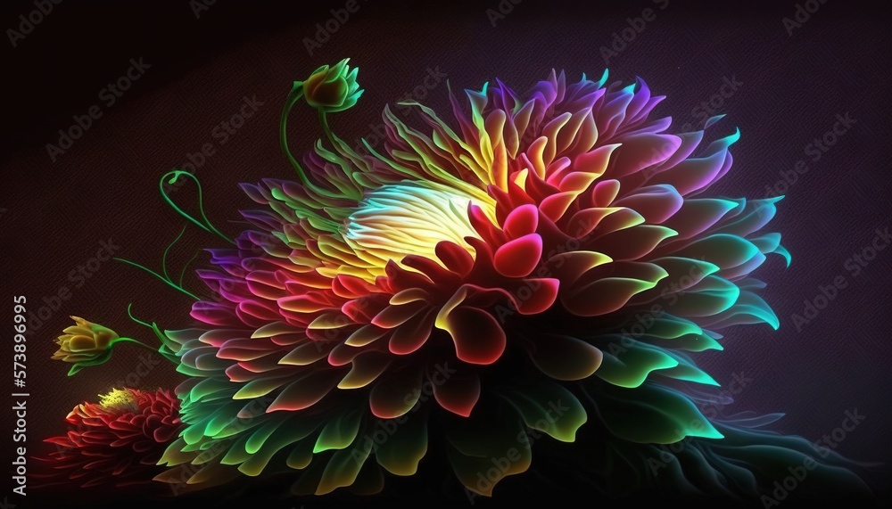 a computer generated image of a flower with many colors and petals on its petals are multicolored,
