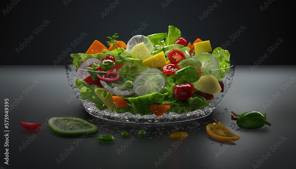  a glass bowl filled with lots of different types of vegetables.  generative ai