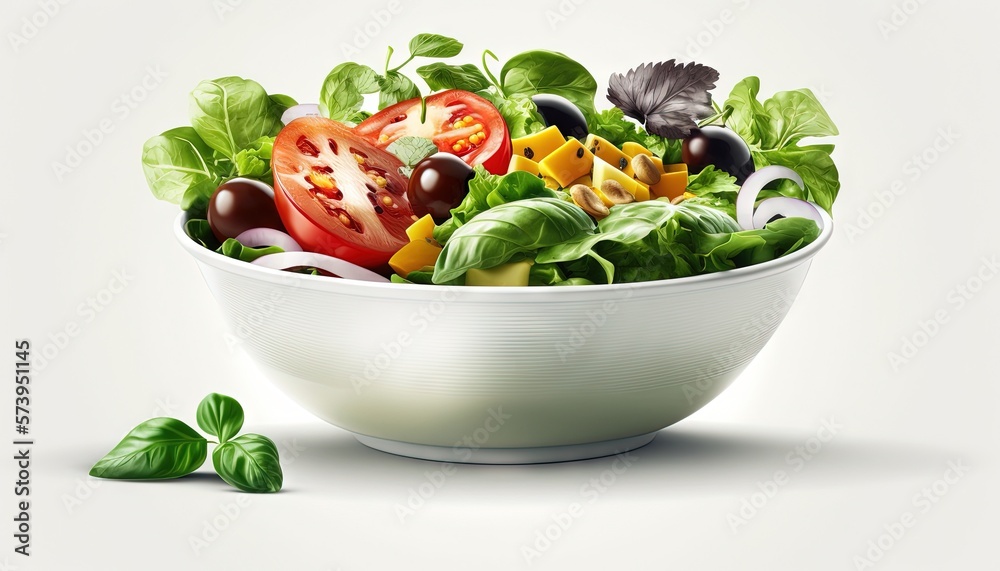 a white bowl filled with lots of different types of vegetables.  generative ai