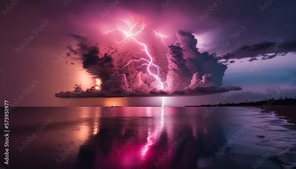  a large cloud with a lightning bolt in the sky above it.  generative ai
