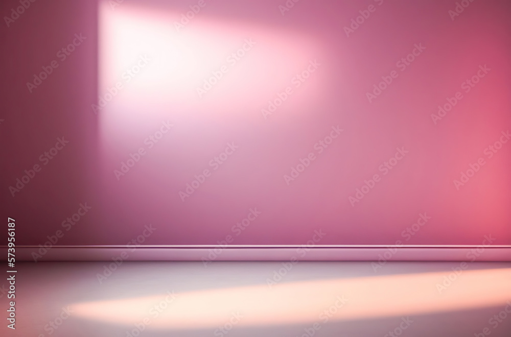 Empty light pink wall with beautiful chiaroscuro. Elegant minimalist background for product presenta