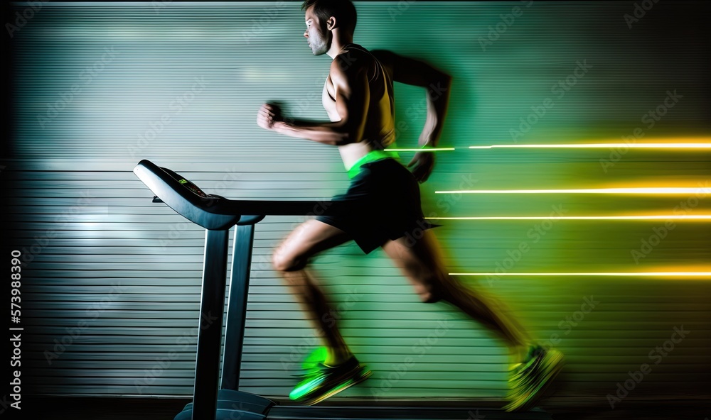  a man running on a treadmill in a gym room.  generative ai