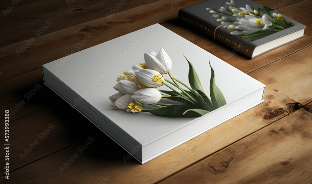  a book with a picture of white flowers on the cover.  generative ai